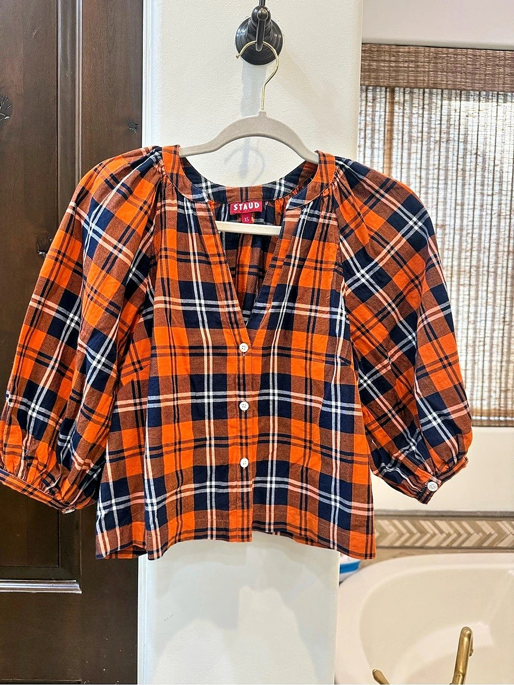 STAUD  Dill Top Plaid Blouse Orange XS